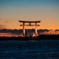 弁天島海浜公園の赤い鳥居のライトアップ